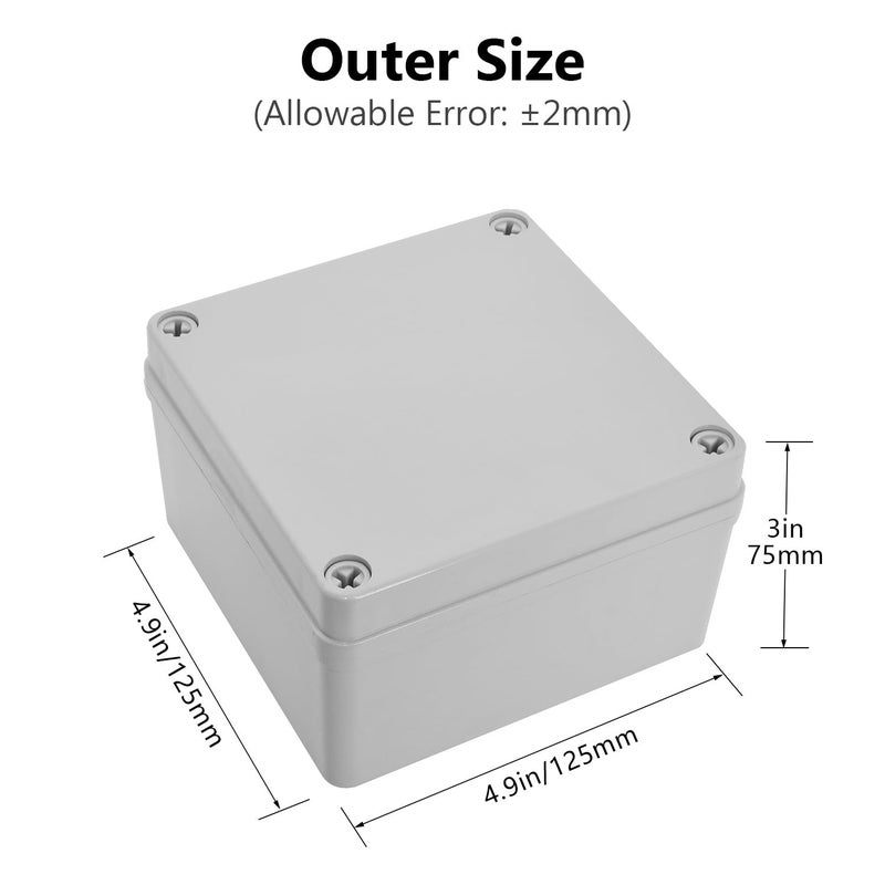 LeMotech Junction Box IP67 Waterproof Dustproof ABS Plastic Project Box for Electrical Outdoor Enclosure Gray 4.9 x 4.9 x 3 inch (125 x 125 x 75 mm) - Image 2